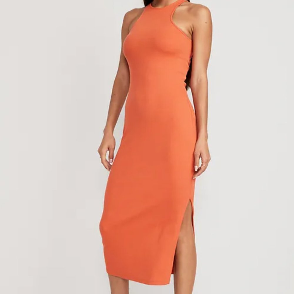 Old Navy Fitted High-Neck Rib-Knit Midi Dress for Women